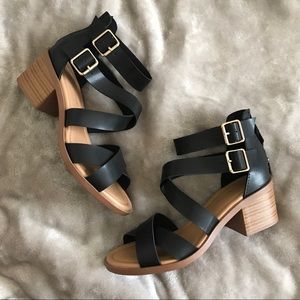 City Classified Black Strappy Block Heel Sandals